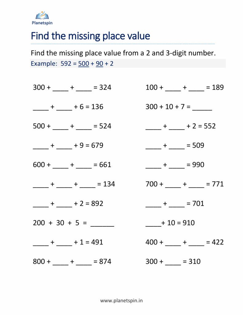 place value missing numbers worksheets