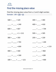 Write the missing place value from 2 & 3 digit numbers