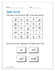 and: Find and circle the word “and” in the word search