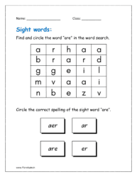 are: Find and circle the word “are” in the word search