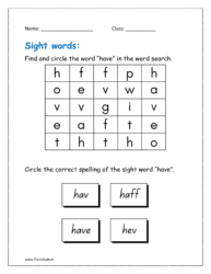 have: Find and circle the word “have” in the word search given in the worksheets pdf for free