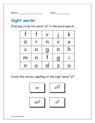 of: Find and circle the word “of” in the word search