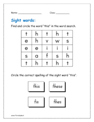 This: Find and circle the word “this” in the word search