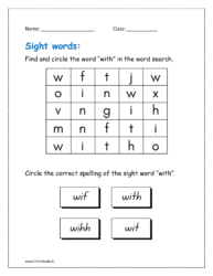 with: Find and circle the word “with” in the word search
