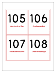 Flash cards of numbers 105 to 108