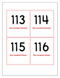 Flash cards of numbers 113 to 116