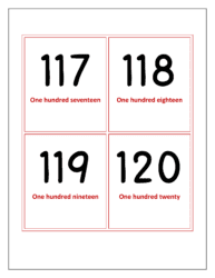 Flash cards of numbers 117 to 120
