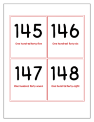 Flash cards of numbers 145 to 148