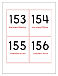 Flash cards of numbers 153 to 156