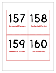 Flash cards of numbers 157 to 160