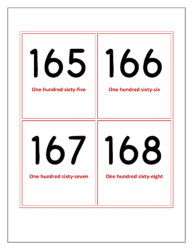 Flash cards of numbers 165 to 168