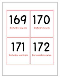 Flash cards of numbers 169 to 172