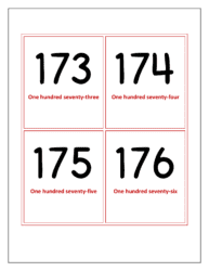 Flash cards of numbers 173 to 176