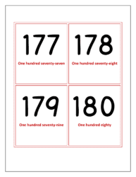 Flash cards of numbers 177 to 180