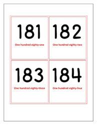 Flash cards of numbers 181 to 184