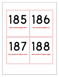 Flash cards of numbers 185 to 188