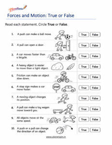 push and pull worksheet for grade 1