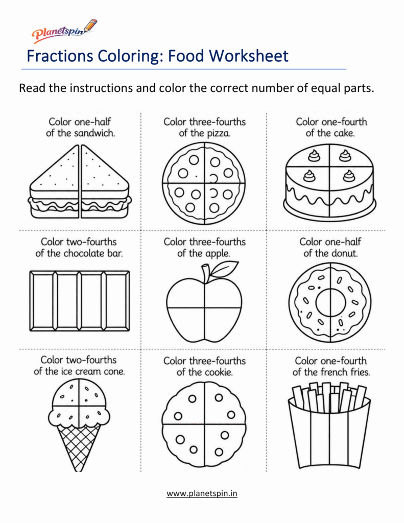 Fraction Coloring Worksheets for Grade 1
