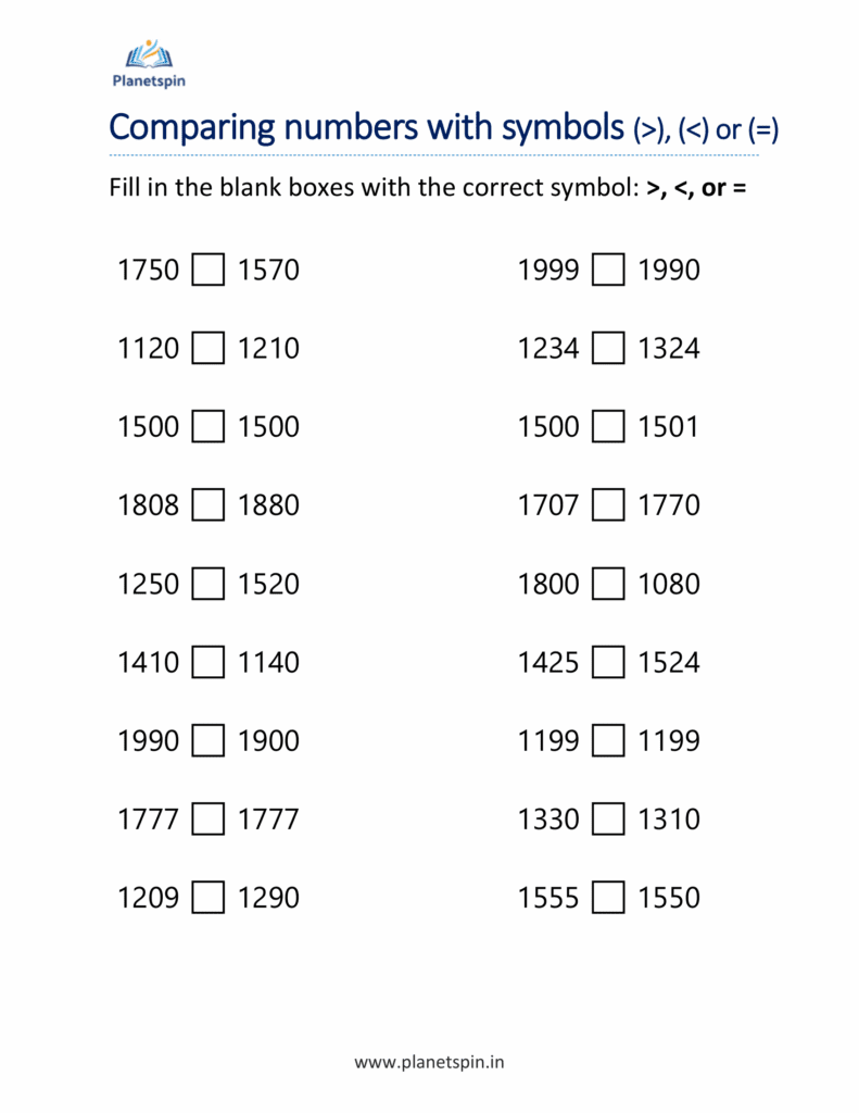 Relation Symbol In Math Grade 2 Example Greater than less than worksheets grade 2 | Planetspin.in