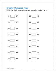 Greater than less than equal worksheet