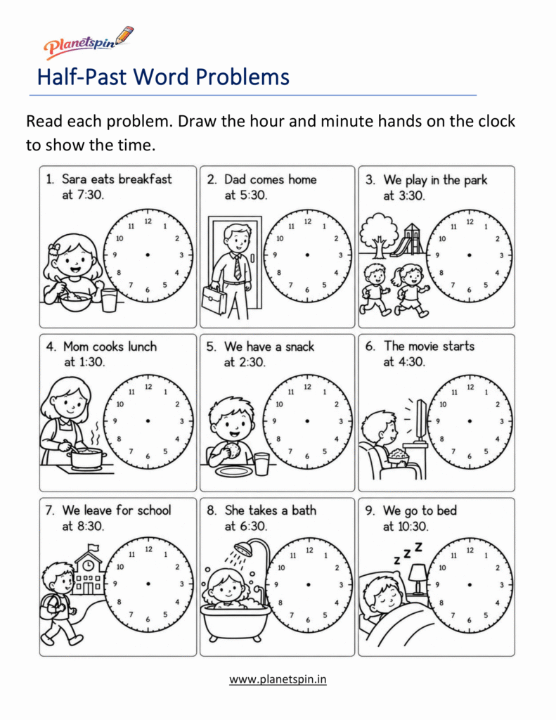 Time Word Problems Worksheets for Grade 1