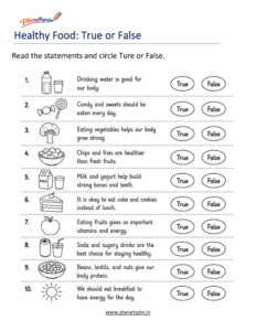 Healthy food choices worksheet