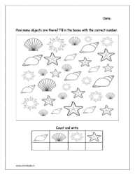 Count the objects and fill in the boxes with the correct number 