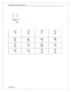 Tracing number 4 worksheet | Tracing and writing number 4