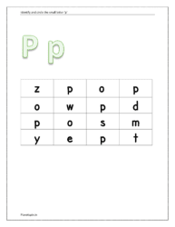 Identify and circle the small letter p