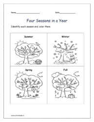 Identify each season and color them in the kindergarten worksheet