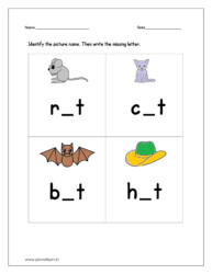 Identify the picture name and then write the missing letter a: sheet 1