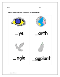 Fill in the blanks alphabet worksheet for letter e