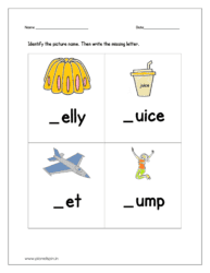 Identify the picture name and then write the missing letter j: sheet 2