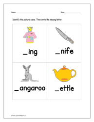 Identify the picture name and then write the missing letter k: sheet 1