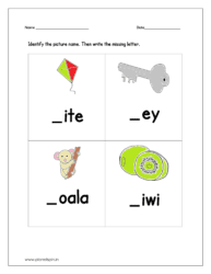 Identify the picture name and then write the missing letter k: sheet 2