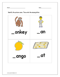 Identify the picture name and then write the missing letter m: sheet 1