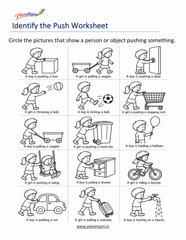 push or pull worksheet grade 1