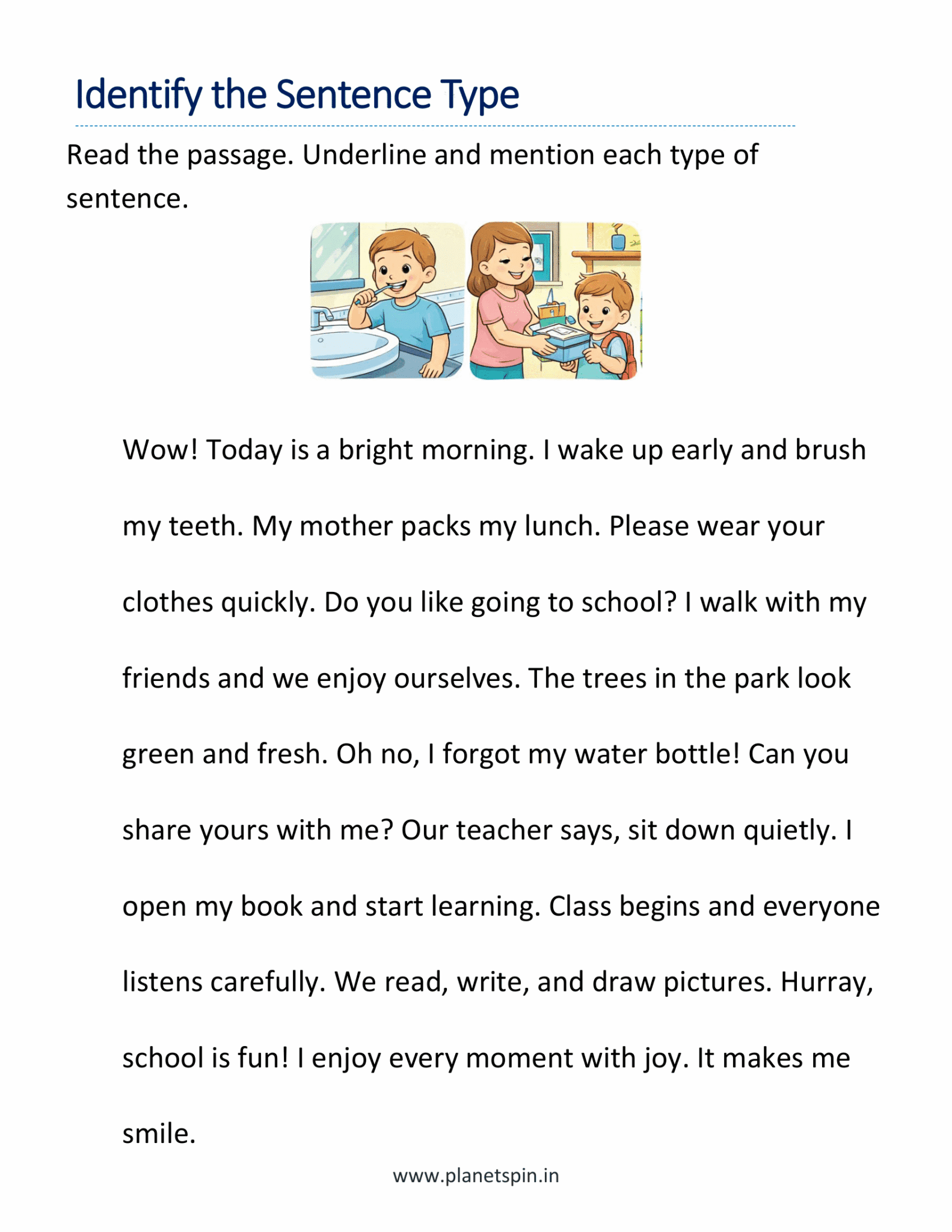 Types of sentences worksheet for grade 2 | Planetspin.in