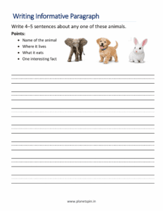 informative writing worksheet on animal 