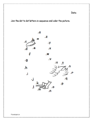 Connect alphabet dots worksheets: duck