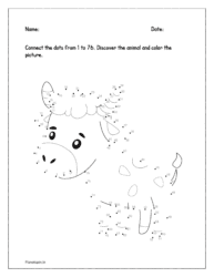 Join the dots from 1 to 76. Discover the animal and color it.