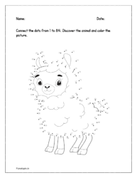 Join the dot to dots from 1 to 84. Discover the animal and color it in the worksheets.