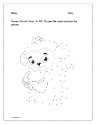 Join the dot to dots from 1 to 89. Discover the animal and color it in the worksheets.