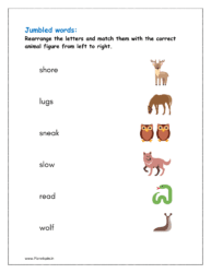 Rearrange the letters and match them with the correct animal figure from left to right (solving anagram)