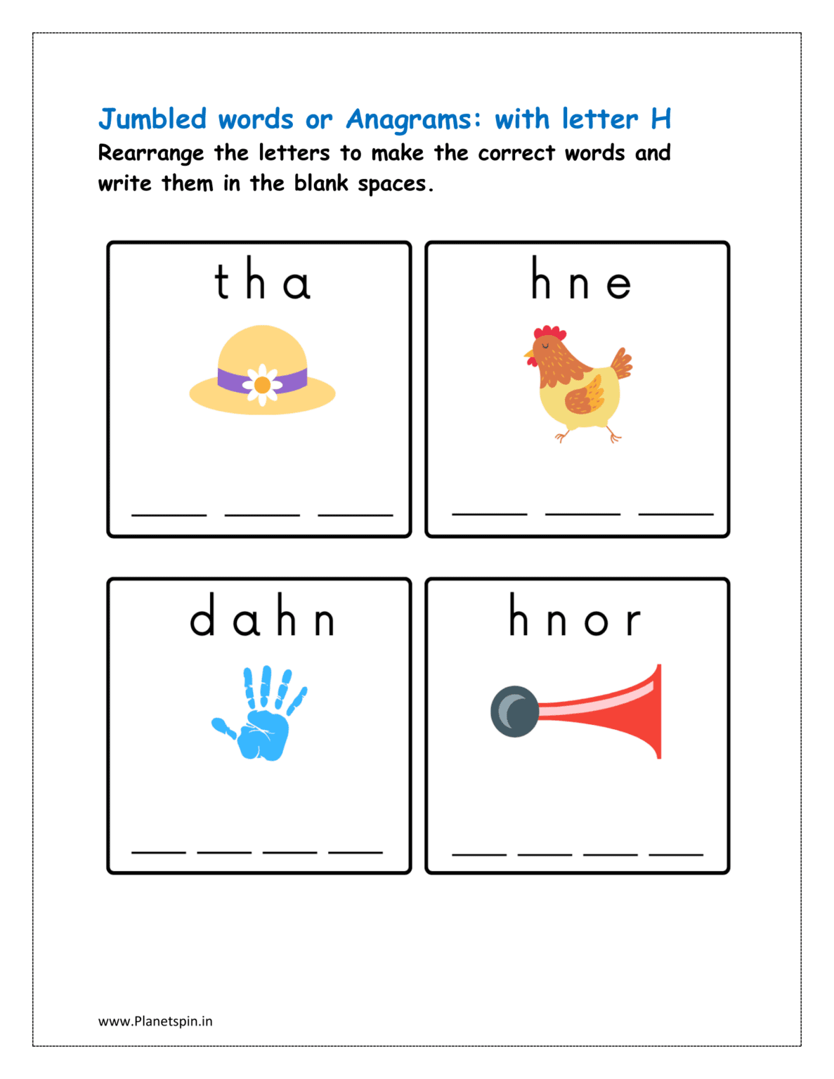 Jumble H Lettering Rearrange the letters to make words worksheet | Planetspin.in