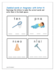 N: Rearrange the letters to make the correct words with initial letter N (solving anagram)