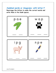 P: Rearrange the letters to make the correct words with initial letter P