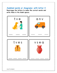 V: Rearrange the letters to make the correct words with initial letter V