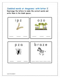 Z: Rearrange the letters to make the correct words with initial letter Z