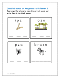 Z: Arrange the letters to make the correct words with initial letter Z